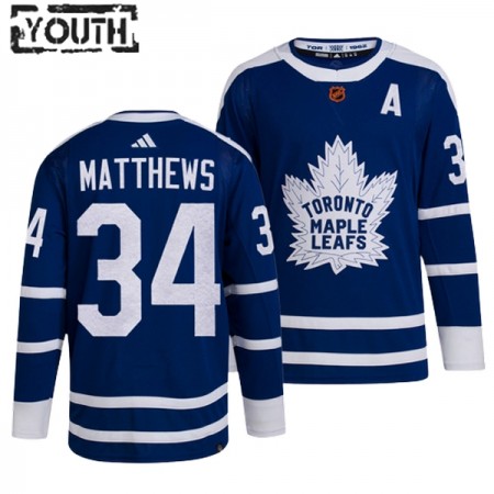 Børn NHL Toronto Maple Leafs Trøje Auston Matthews 34 Adidas 2022-23 Blå Reverse Retro 2.0 Authentic